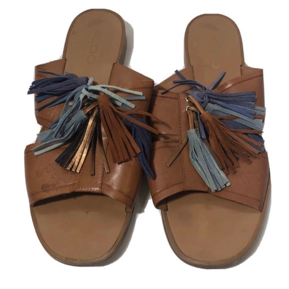 Aldo leather tassel slide sandals. Size 7.5.